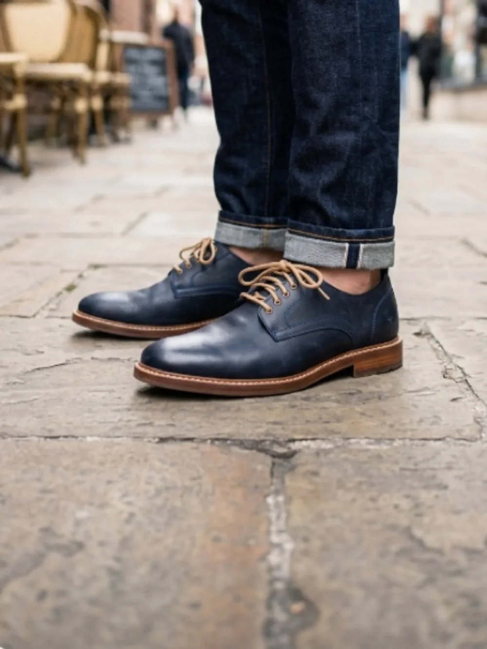 Cole Haan Men's Blue Leather Derby Shoes with Lace Up Sz 8M